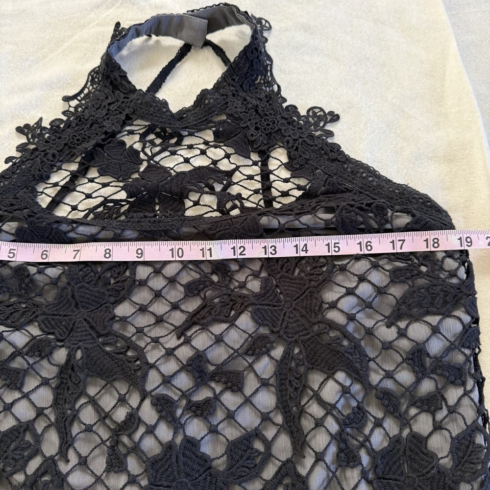 Free People Women's Snowdrop Lace Overlay Trapeze Dress Black & Gray Sz M - Picture 15 of 16